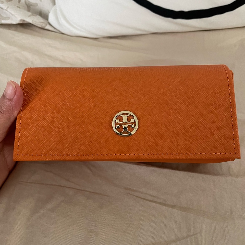 Tory Burch Orange Saffiano Leather Logo Sunglasses Case